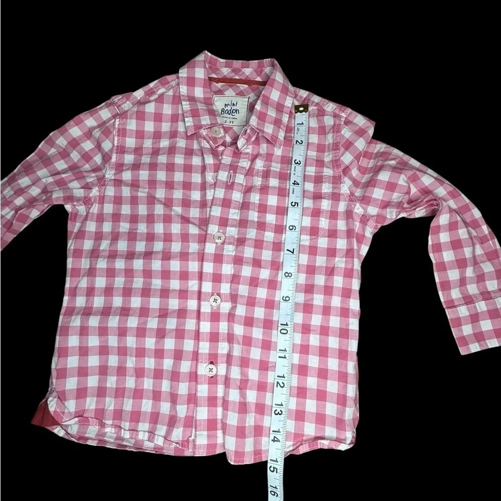 Mini Boden Boys pink Check Plaid Button Up Size 2-3 Years k238
